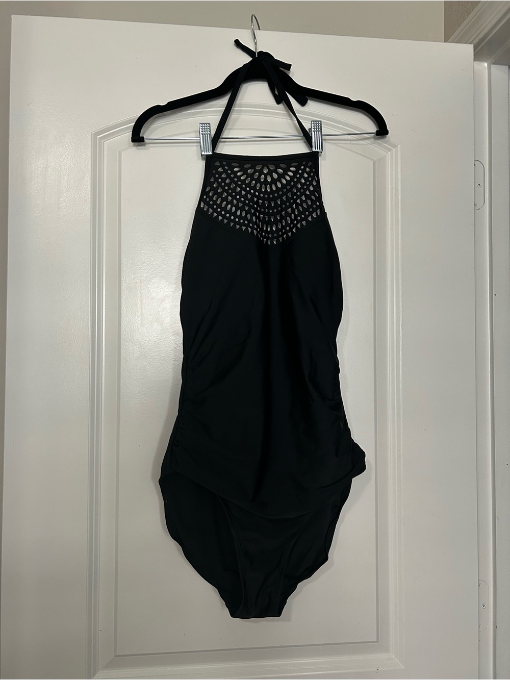 Merona Black Halter One-Piece swimsuit with Laser-Cut Yoke